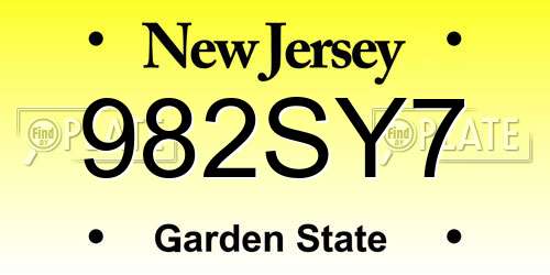 982SY7 New Jersey License Plate