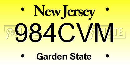 984CVM New Jersey License Plate