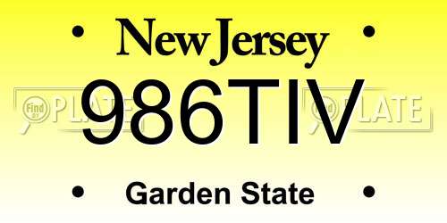 986TIV New Jersey License Plate