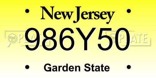 986Y50 New Jersey License Plate