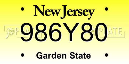 986Y80 New Jersey License Plate