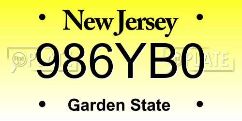 986YB0 New Jersey License Plate