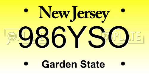 986YSO New Jersey License Plate