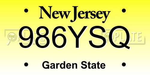 986YSQ New Jersey License Plate
