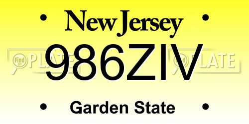 986ZIV New Jersey License Plate