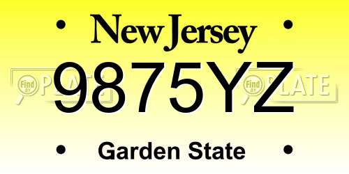 9875YZ New Jersey License Plate