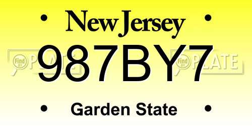 987BY7 New Jersey License Plate