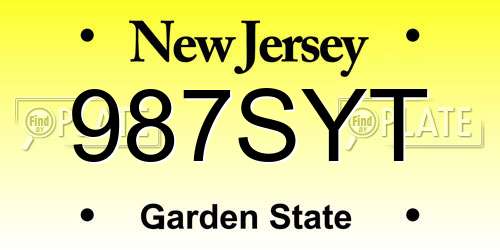 987SYT New Jersey License Plate