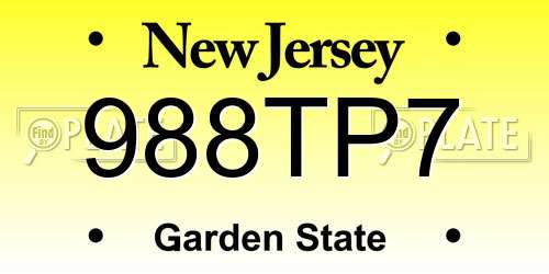 988TP7 New Jersey License Plate