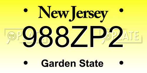 988ZP2 New Jersey License Plate