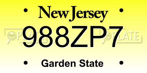 988ZP7 New Jersey License Plate