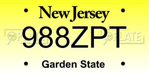 988ZPT New Jersey License Plate