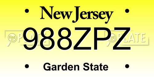 988ZPZ New Jersey License Plate