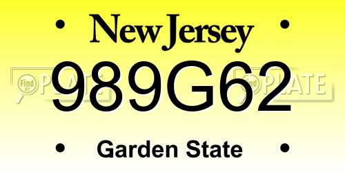 989G62 New Jersey License Plate