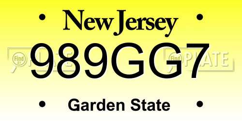 989GG7 New Jersey License Plate