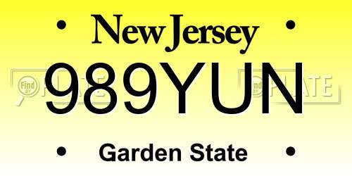 989YUN New Jersey License Plate