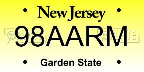 98AARM New Jersey License Plate