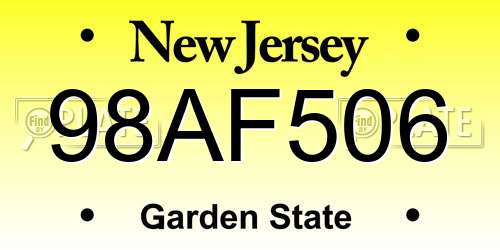 98AF506 New Jersey License Plate