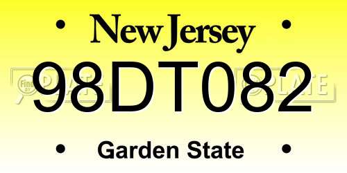 98DT082 New Jersey License Plate