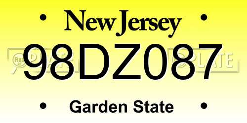 98DZ087 New Jersey License Plate