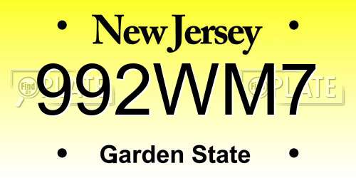 992WM7 New Jersey License Plate