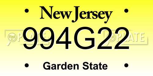 994G22 New Jersey License Plate