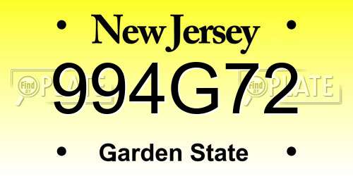 994G72 New Jersey License Plate