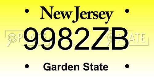 9982ZB New Jersey License Plate