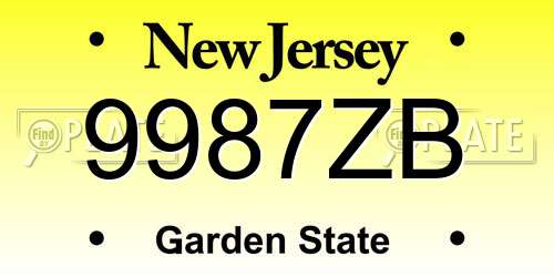 9987ZB New Jersey License Plate