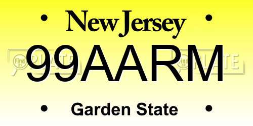 99AARM New Jersey License Plate