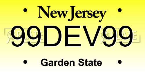 99DEV99 New Jersey License Plate
