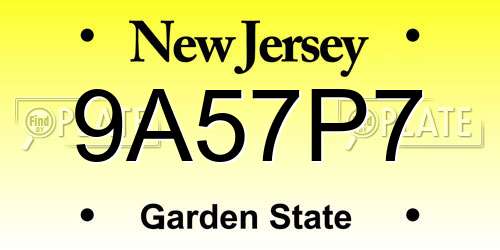 9A57P7 New Jersey License Plate
