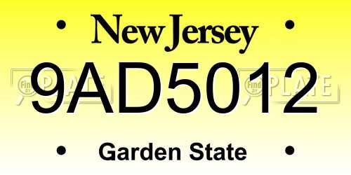 9AD5012 New Jersey License Plate