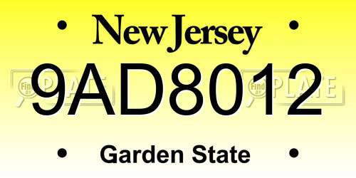 9AD8012 New Jersey License Plate