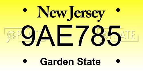 9AE785 New Jersey License Plate