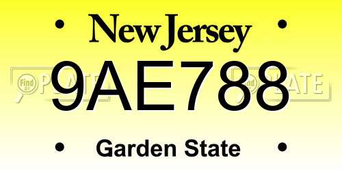 9AE788 New Jersey License Plate
