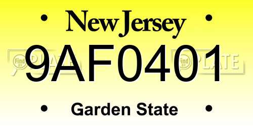 9AF0401 New Jersey License Plate