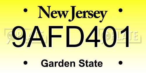 9AFD401 New Jersey License Plate
