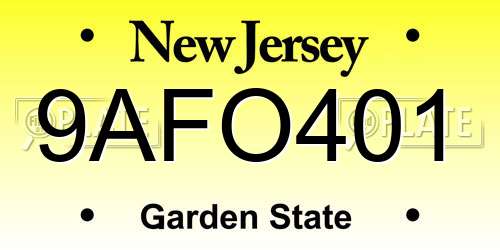 9AFO401 New Jersey License Plate