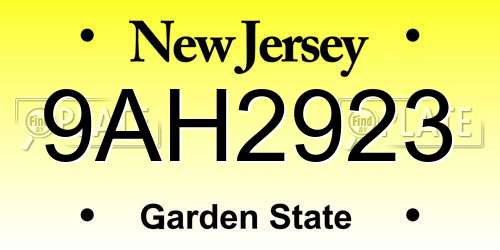 9AH2923 New Jersey License Plate