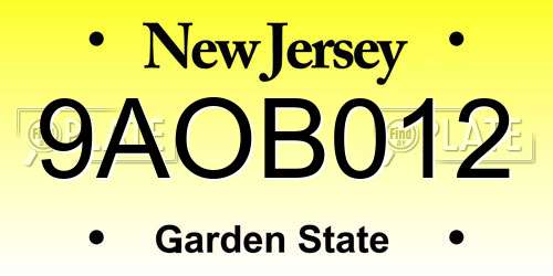 9AOB012 New Jersey License Plate