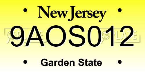 9AOS012 New Jersey License Plate