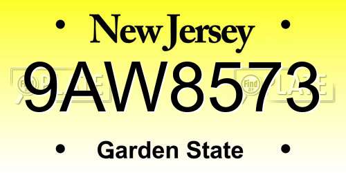 9AW8573 New Jersey License Plate