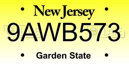 9AWB573 New Jersey License Plate