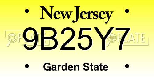 9B25Y7 New Jersey License Plate