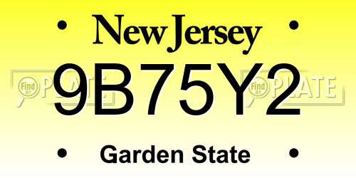 9B75Y2 New Jersey License Plate