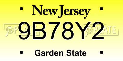 9B78Y2 New Jersey License Plate
