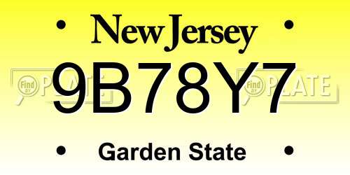 9B78Y7 New Jersey License Plate