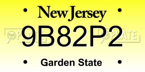 9B82P2 New Jersey License Plate