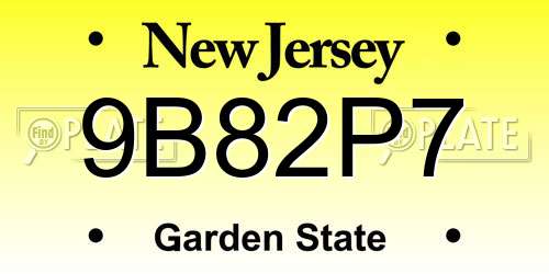 9B82P7 New Jersey License Plate